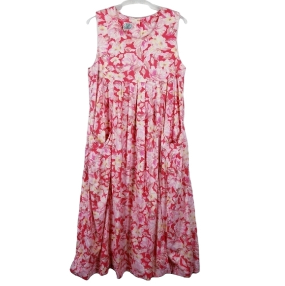 Vintage Laura Ashley Floral Print Sleeveless Dress Button Back Pockets Size 8 - Picture 1 of 16